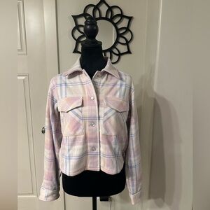 Pink flannel cropped shacket